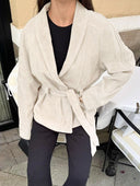 Deborah | Women's Belted Shawl Collar Faux Suede Trench Coat Jacket