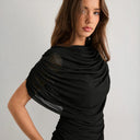 Gemma | Women's Draped Cowl Neck Cap Sleeve Summer Party Top