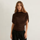 Gemma | Women's Draped Cowl Neck Cap Sleeve Summer Party Top