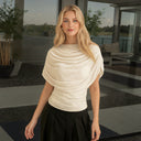 Gemma | Women's Draped Cowl Neck Cap Sleeve Summer Party Top