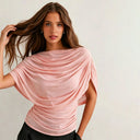 Gemma | Women's Draped Cowl Neck Cap Sleeve Summer Party Top