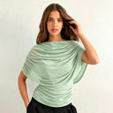 Gemma | Women's Draped Cowl Neck Cap Sleeve Summer Party Top