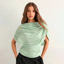 Gemma | Women's Draped Cowl Neck Cap Sleeve Summer Party Top