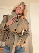 Gwyneth | Women's Double Breasted Belted Turtle Neck Trench Coat Jacket