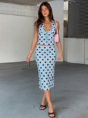 Layla | Women’s Polka Dot Halter Top and Midi Skirt Set