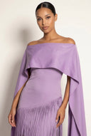 Mariah | Women’s Cape Sleeve Fringe Maxi Evening Wedding Guest Dress