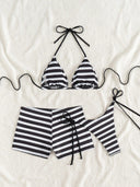 Patty | Women’s Striped Crochet Triangle Bikini Set with Cover-Up