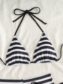 Patty | Women’s Striped Crochet Triangle Bikini Set with Cover-Up