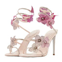 Rebecca | Women’s Floral Rhinestone Wrap Strap Stiletto Sandals Heels