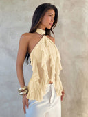 Sabrina | Women's Halter Ruffle Sleeveless Sheer Layered Party Top