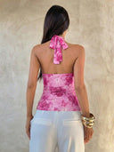 Sabrina | Women's Halter Ruffle Sleeveless Sheer Layered Party Top