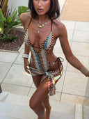Sol | Women’s Crochet Print Cut-Out One-Piece Ibiza Swimsuit