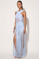 Trinity | Women’s Crisscross Halter Fringe Maxi Prom Wedding Guest Dress