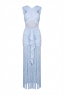 Trinity | Women’s Crisscross Halter Fringe Maxi Prom Wedding Guest Dress