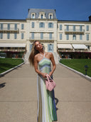 Kendall Maxi Dress | Sequin Striped Metallic Knit Halter Gown for Women