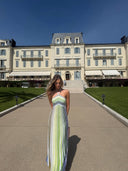 Kendall Maxi Dress | Sequin Striped Metallic Knit Halter Gown for Women