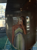 Kendall Maxi Dress | Sequin Striped Metallic Knit Halter Gown for Women