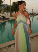 Kendall Maxi Dress | Sequin Striped Metallic Knit Halter Gown for Women