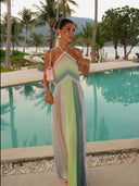 Kendall Maxi Dress | Sequin Striped Metallic Knit Halter Gown for Women