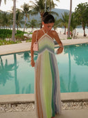 Kendall Maxi Dress | Sequin Striped Metallic Knit Halter Gown for Women