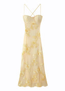 Kiara Maxi Dress | Sleeveless Floral Embroidery, Corset Bodice