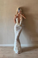 Kiera Maxi Dress | Embroidered Sequin Halter Neck