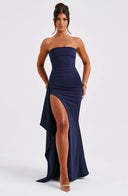 Kiera Strapless Maxi Dress | Double Stretch Crepe, Thigh-High Slit