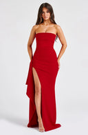 Kiera Strapless Maxi Dress | Double Stretch Crepe, Thigh-High Slit