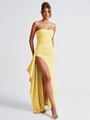 Kiera Strapless Maxi Dress | Double Stretch Crepe, Thigh-High Slit