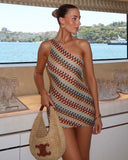 Laury Mini Dress | One-Shoulder Knitted Geometric Print