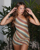 Laury Mini Dress | One-Shoulder Knitted Geometric Print
