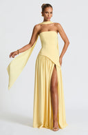 Liora Strapless Maxi Dress | Women's Elegant Wedding Guest Dress with Scarf Detail