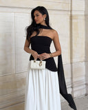 Liora Strapless Maxi Dress | Women's Elegant Wedding Guest Dress with Scarf Detail