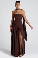 Liora Strapless Maxi Dress | Women's Elegant Wedding Guest Dress with Scarf Detail