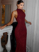Mae Maxi Dress | Sleeveless Halter Neck Sequin Gown