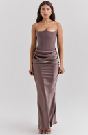 Maisy Strapless Corset Maxi Dress | Polished Satin, Elegant Silhouette