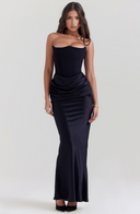 Maisy Strapless Corset Maxi Dress | Polished Satin, Elegant Silhouette