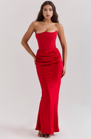 Maisy Strapless Corset Maxi Dress | Polished Satin, Elegant Silhouette