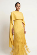 Marina Maxi Dress | Cape Sleeve, Fringe Detail, Evening Wear