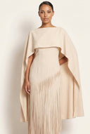 Marina Maxi Dress | Cape Sleeve, Fringe Detail, Evening Wear