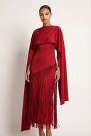Marina Maxi Dress | Cape Sleeve, Fringe Detail, Evening Wear