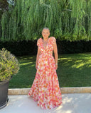 Mira Floral Maxi Dress | Lightweight Chiffon Sleeveless with Waist Cut-Outs