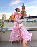 Mira Floral Maxi Dress | Lightweight Chiffon Sleeveless with Waist Cut-Outs