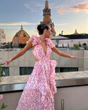Mira Floral Maxi Dress | Lightweight Chiffon Sleeveless with Waist Cut-Outs