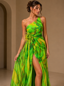 Mitchell Maxi Dress | Abstract Print, One-Shoulder, High Side Slit