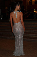 Noé Maxi Dress | Women's Silver Sequin Halterneck