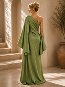 Pavia Maxi Dress | Long Sleeve, One-Shoulder Design, High Slit