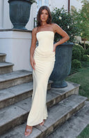 Rae Evening Maxi Dress | Strapless Corset, Ruched Detail