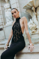 Rayna Maxi Dress | High-Neck, Sleeveless Lace Bodycon