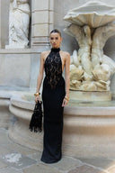 Rayna Maxi Dress | High-Neck, Sleeveless Lace Bodycon